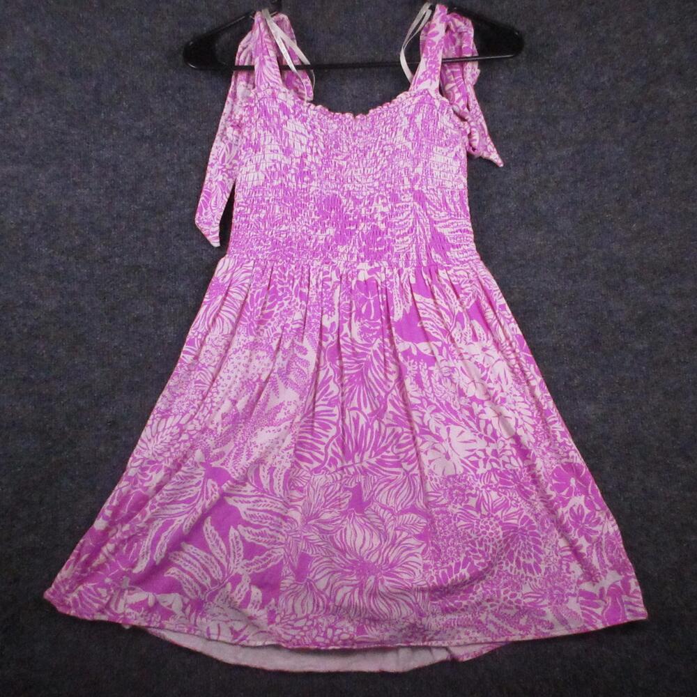 Lilly Pulitzer Dress Womens Small Pink Floral Smocked Strappy Fit Sundress